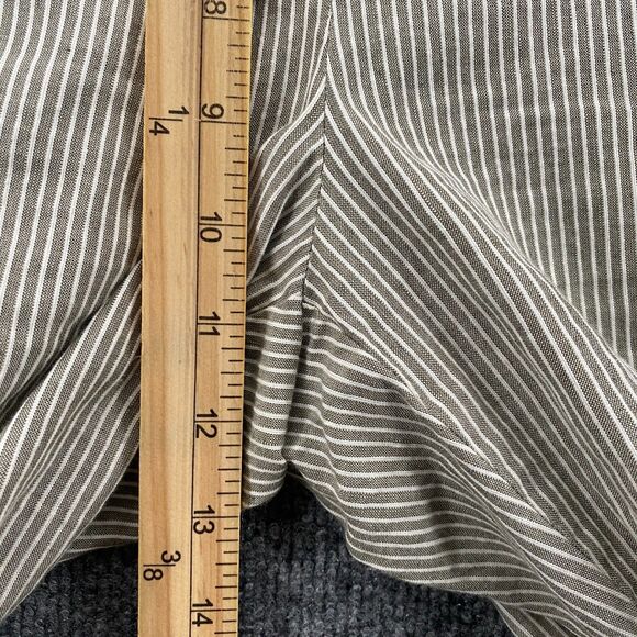 Chicos Pants Womens L Green Striped Linen Blend High Rise Straight Casual Resort - Picture 8 of 9